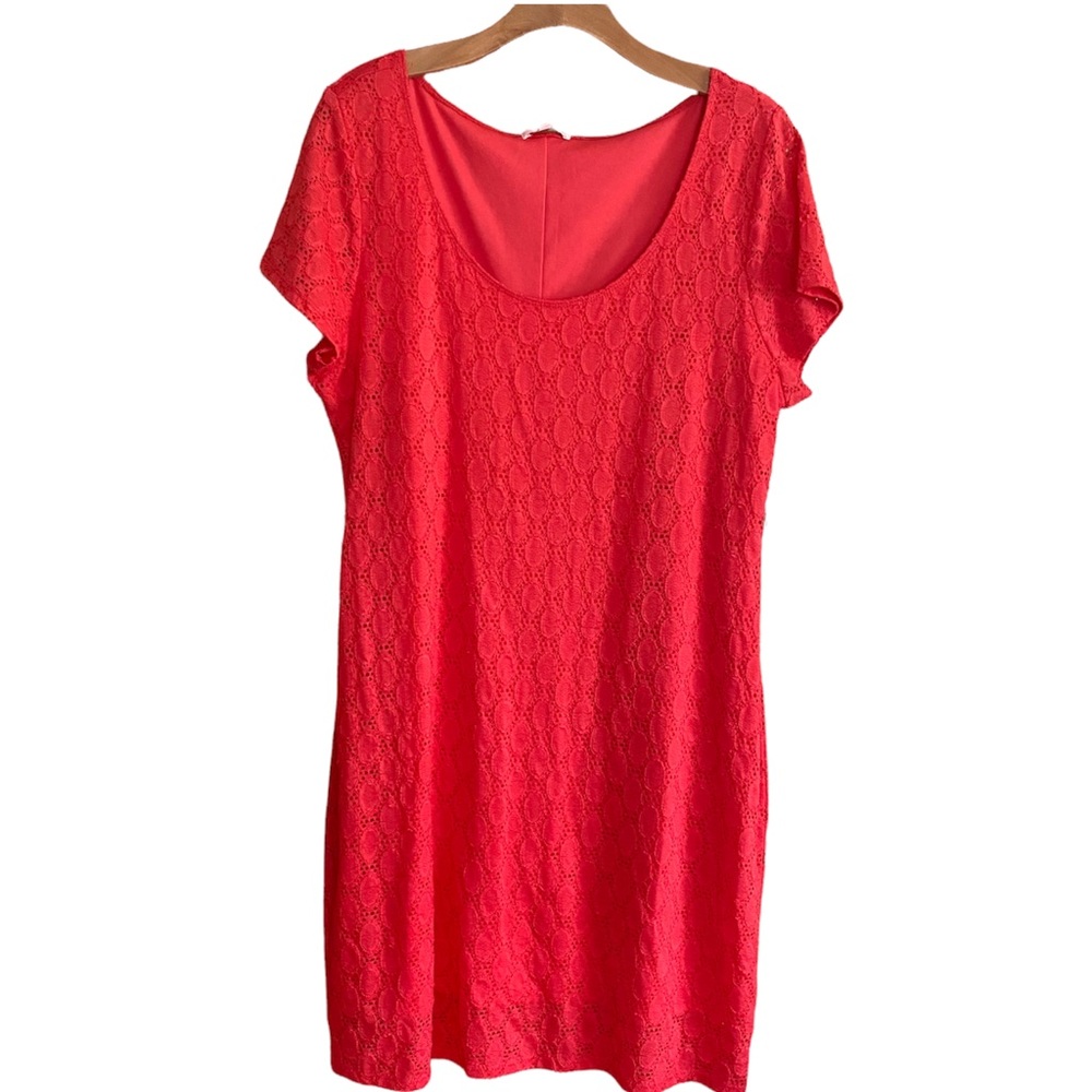 ISAAC MIZRAHI Deep Red Orange Eyelet Scoop Neck Fully Lined Dress Size XXL